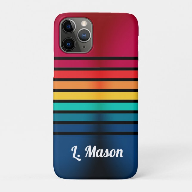 Colourful Stripes Pattern With Personalized Name Case-Mate iPhone Case (Back)