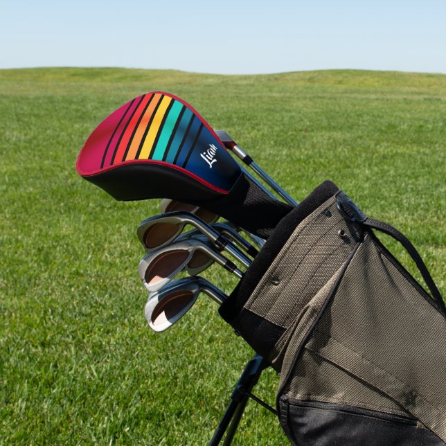 Colourful Stripes Pattern With Personalized Name Golf Head Cover (In Situ)