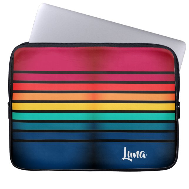 Colourful Stripes Pattern With Personalized Name Laptop Sleeve (Front)