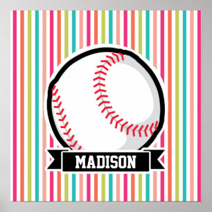 Colourful Stripes; Personalized Softball Poster