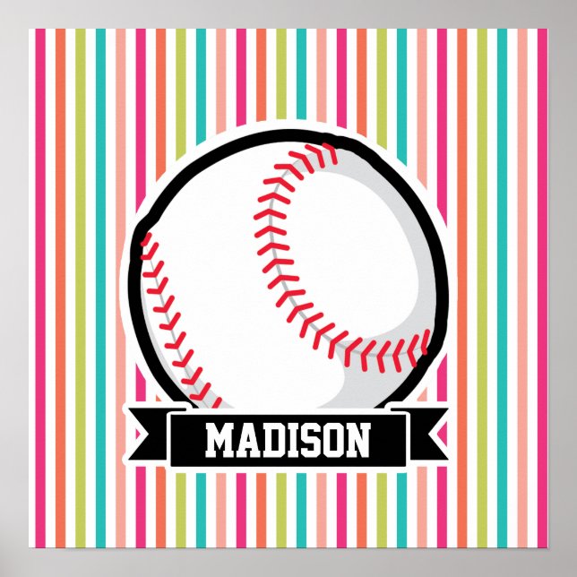 Colourful Stripes; Personalized Softball Poster (Front)