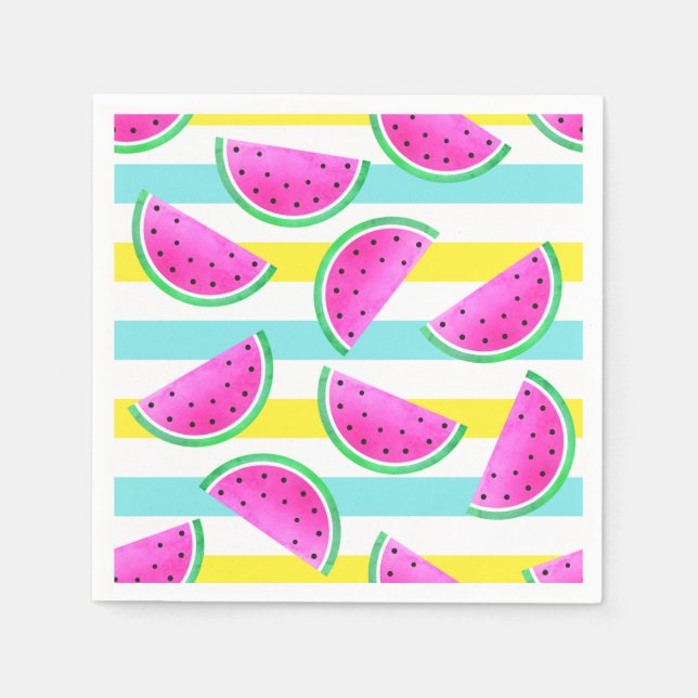 Colourful Stripes Pink Watermelons Pattern Napkin (Front)