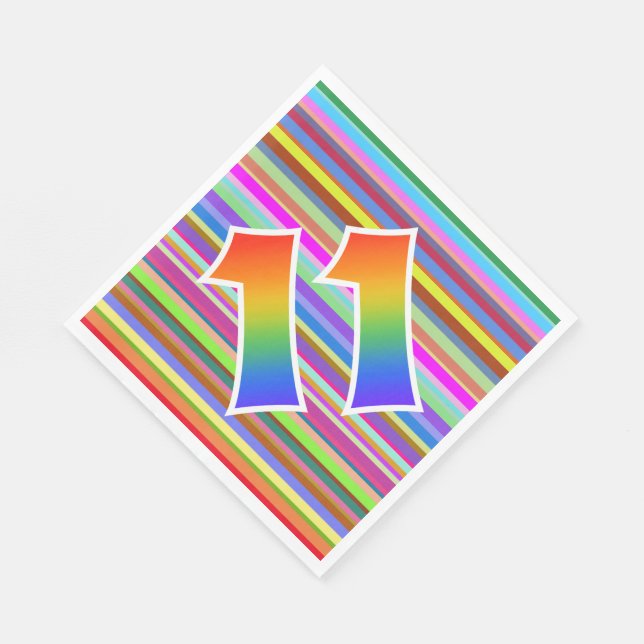 Colourful Stripes + Rainbow Pattern "11" Event # Napkin (Corner)