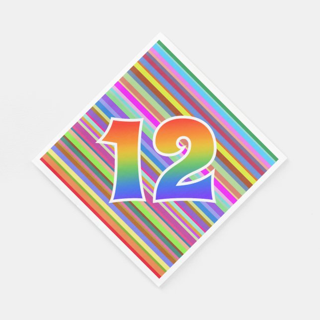 Colourful Stripes + Rainbow Pattern "12" Event # Napkin (Corner)