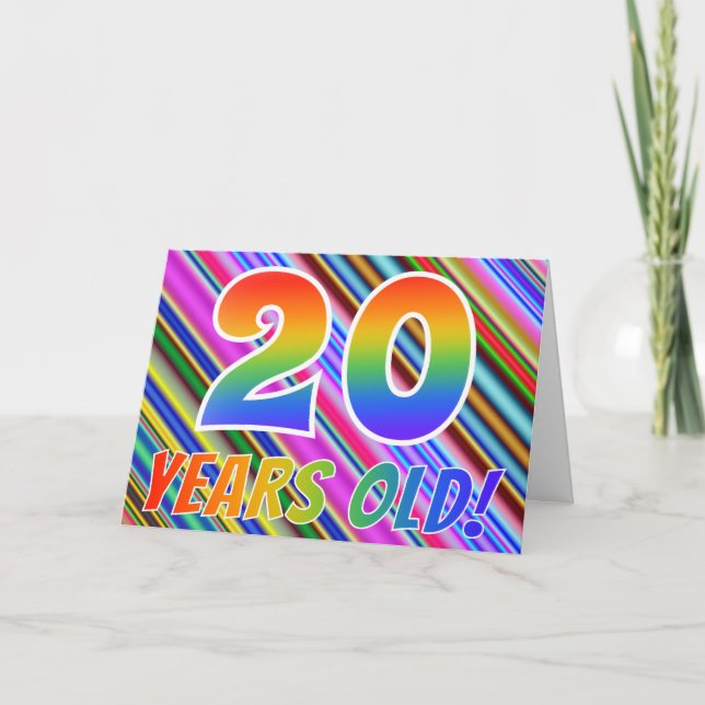 Colourful Stripes + Rainbow Pattern "20 years old! Card (Front)