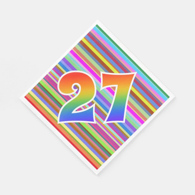 Colourful Stripes + Rainbow Pattern "27" Event # Napkin (Corner)