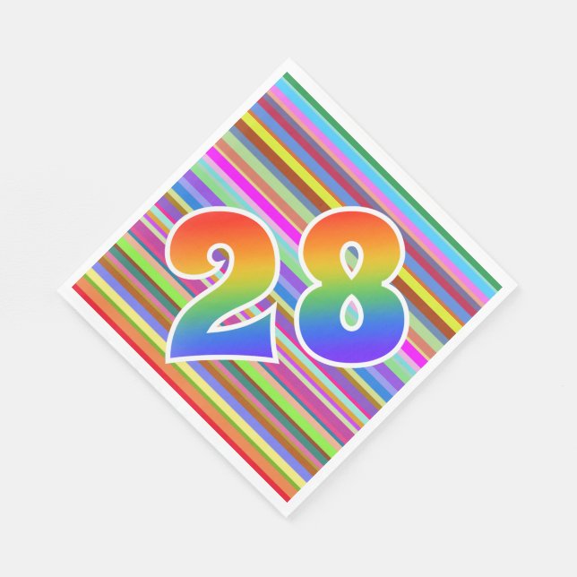 Colourful Stripes + Rainbow Pattern "28" Event # Napkin (Corner)