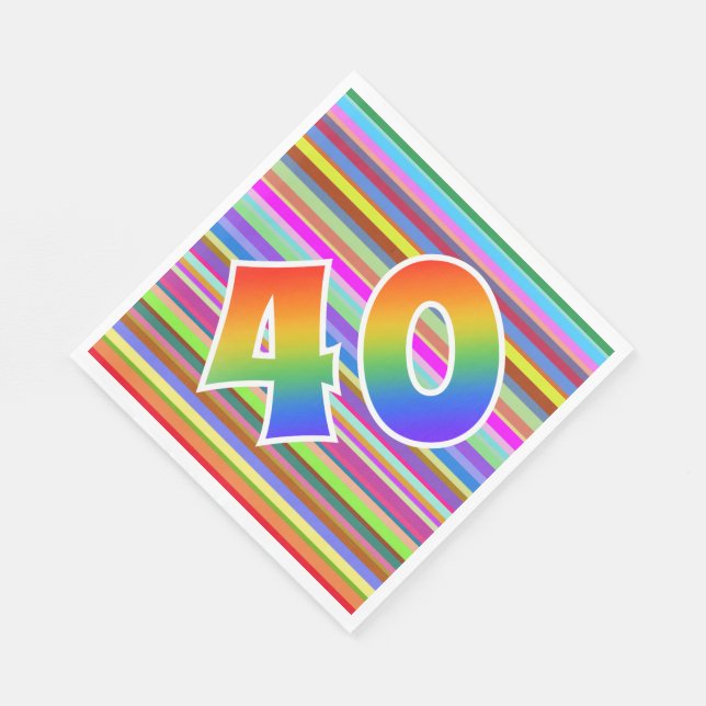 Colourful Stripes + Rainbow Pattern "40" Event # Napkin (Corner)