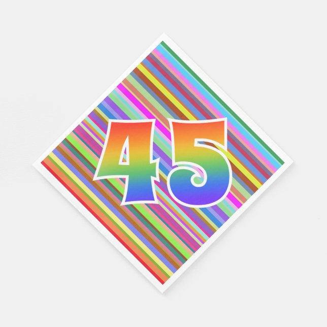 Colourful Stripes + Rainbow Pattern "45" Event # Napkin (Corner)