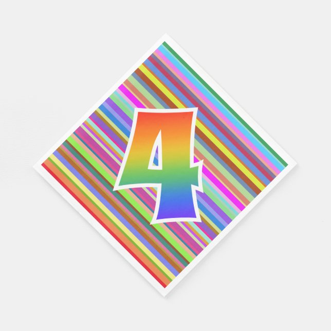 Colourful Stripes + Rainbow Pattern "4" Event # Napkin (Corner)
