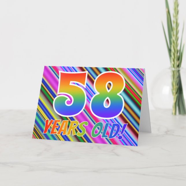Colourful Stripes + Rainbow Pattern "58 years old! Card (Front)
