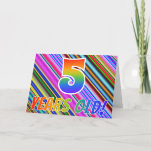 Colourful Stripes + Rainbow Pattern "5 years old!" Card