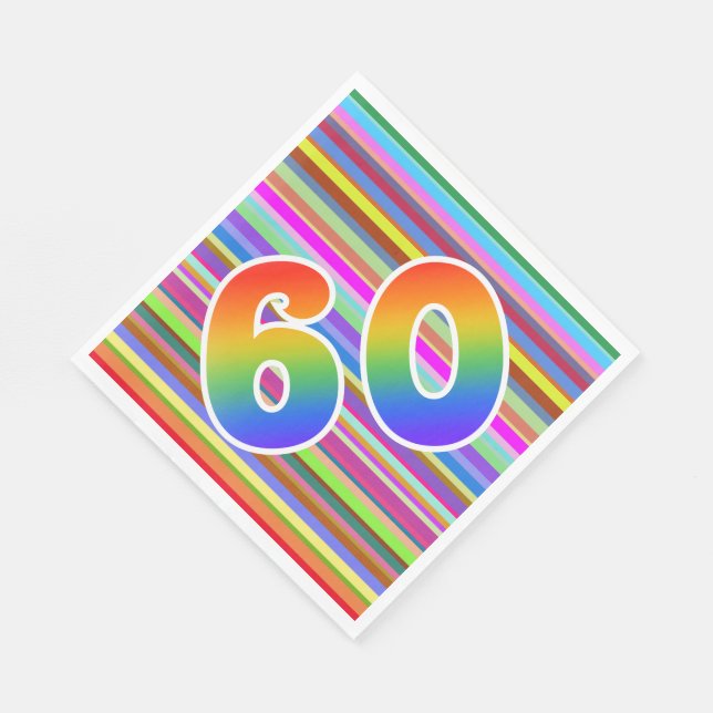 Colourful Stripes + Rainbow Pattern "60" Event # Napkin (Corner)