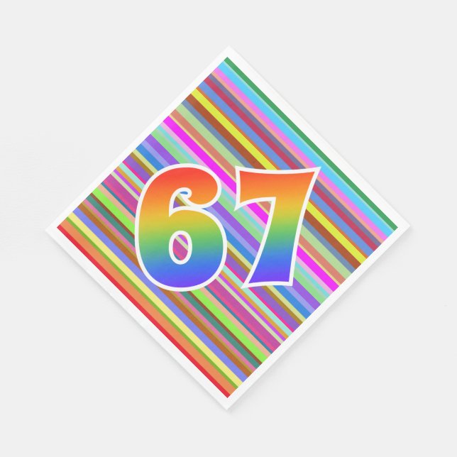 Colourful Stripes + Rainbow Pattern "67" Event # Napkin (Corner)