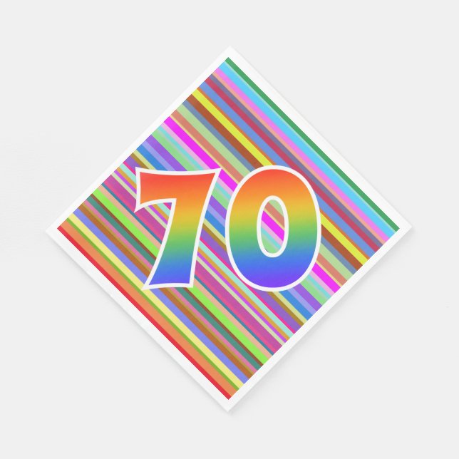 Colourful Stripes + Rainbow Pattern "70" Event # Napkin (Corner)