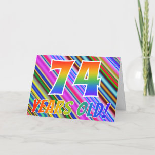 Colourful Stripes + Rainbow Pattern "74 years Card