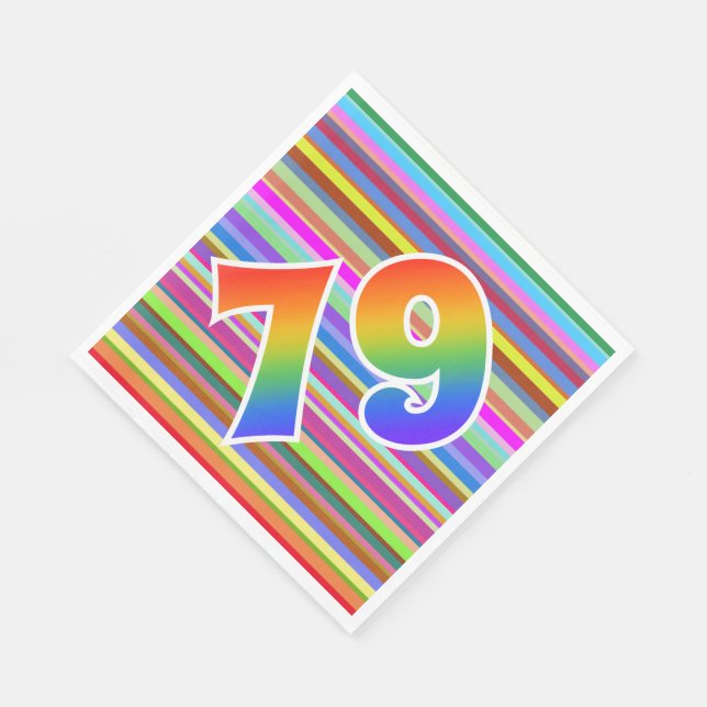 Colourful Stripes + Rainbow Pattern "79" Event # Napkin (Corner)