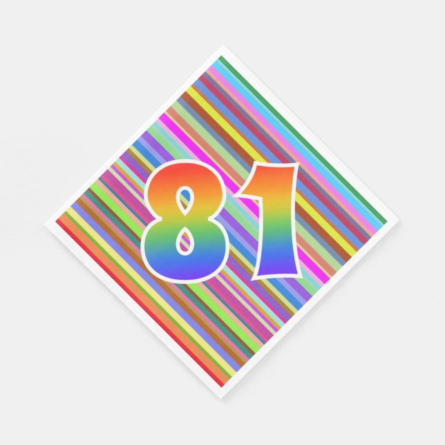 Colourful Stripes + Rainbow Pattern "81" Event # Napkin (Corner)