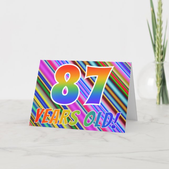 Colourful Stripes + Rainbow Pattern "87 years Card (Front)