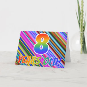 Colourful Stripes + Rainbow Pattern "8 years old!" Card