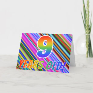 Colourful Stripes + Rainbow Pattern "9 years old!" Card