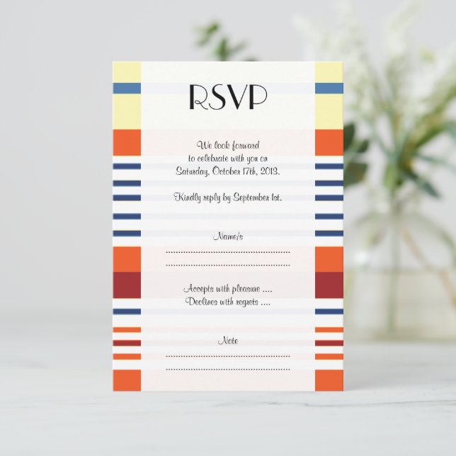 Colourful Stripes, Rainbow Stripes, Lines, Wedding RSVP Card (Standing Front)