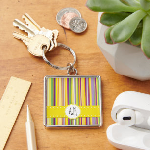 Colourful Stripes, Rainbow Stripes, Monogram Keychain