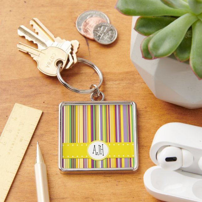 Colourful Stripes, Rainbow Stripes, Monogram Keychain (Desk)