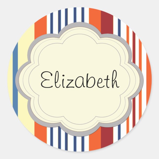 Colourful Stripes, Rainbow Stripes, Your Name Classic Round Sticker (Front)