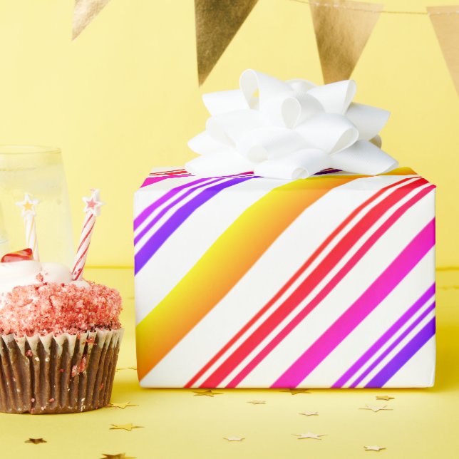 Colourful Stripes Red Pink Purple Yellow White Wrapping Paper (Birthday Party)