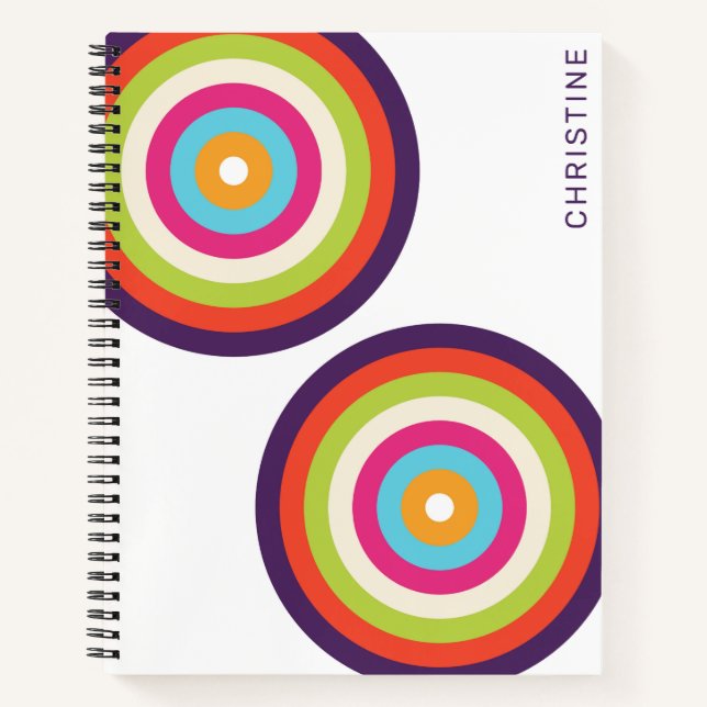 Colourful Stripes Retro Circles Art Notebook (Front)