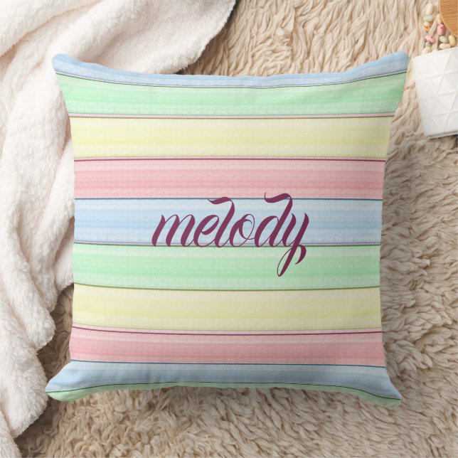 Colourful Stripes Soft Pastel Horizontal Lines Throw Pillow (Blanket)