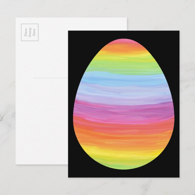 Colourful Stripes Striped Easter Egg on Black Postcard (Front/Back)
