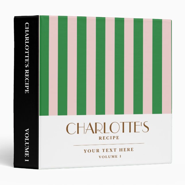 Colourful Stripes Stylish Green Recipe Template Binder (Front/Spine)
