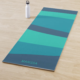 Colourful Stripes Teal Turquoise Blue Stripes Name Yoga Mat