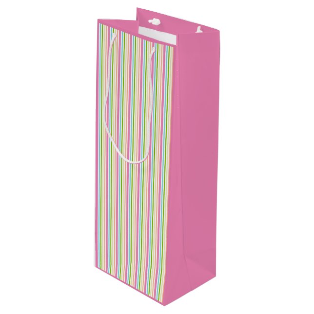 Colourful Stripes Template Pink Yellow Blue Green Wine Gift Bag (Front Angled)