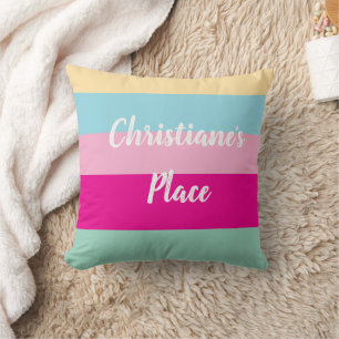 Colourful Stripes Text Template Flat Card Throw Pillow