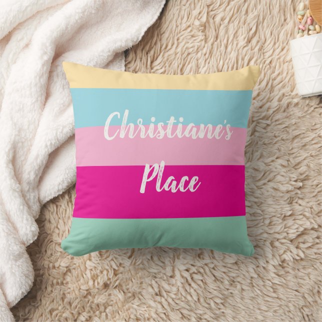 Colourful Stripes Text Template Flat Card Throw Pillow (Blanket)