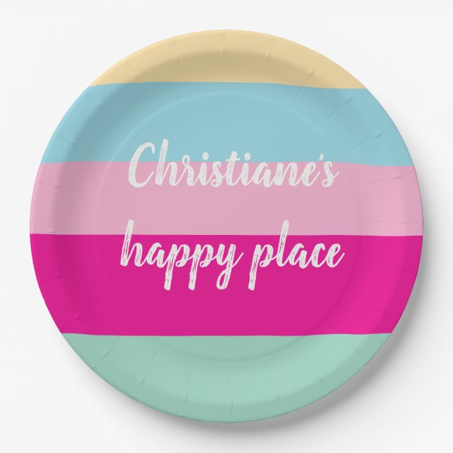 Colourful Stripes Text Template Paper Plate (Front)