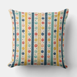 Colourful Stripes & Textured Polka Dots Pattern Throw Pillow