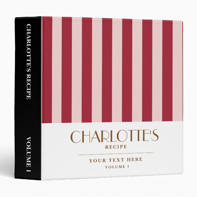 Colourful Stripes Trendy Modern Red Recipe Templat Binder (Front/Spine)