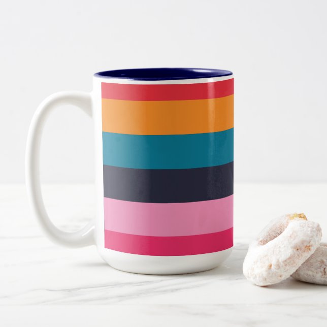 Colourful Stripes Two-Tone Coffee Mug (With Donut)