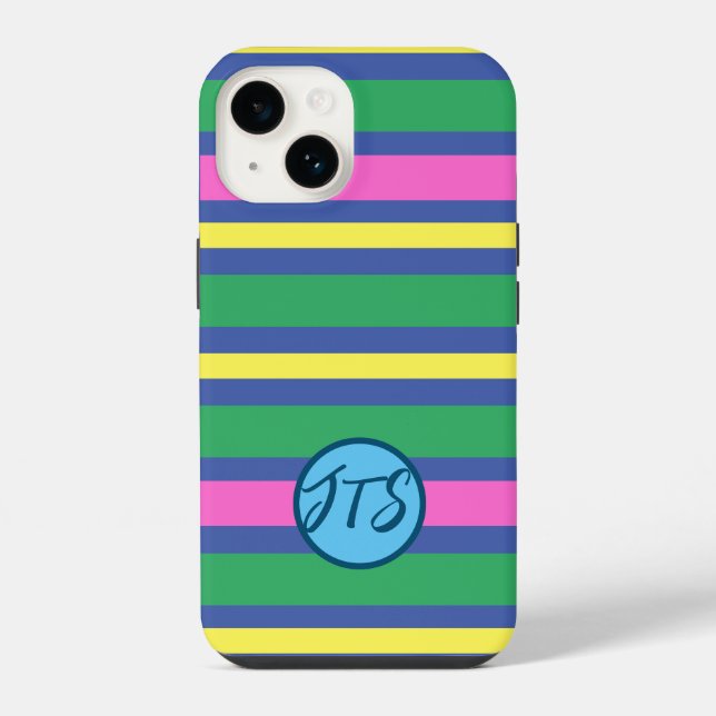 Colourful Stripes w/Customized Monogram iPhone Cas Case (Back)