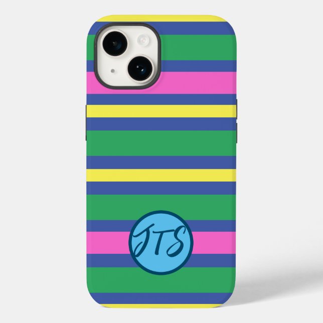 Colourful Stripes w/Customized Monogram iPhone Cas Case-Mate iPhone Case (Back)