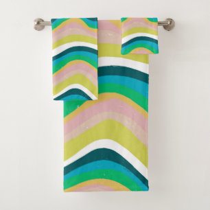 Colourful Stripes Waves Curves Abstract Pattern Bath Towel Set