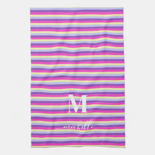 Colourful Stripes with Monogram Script Kitchen Towel