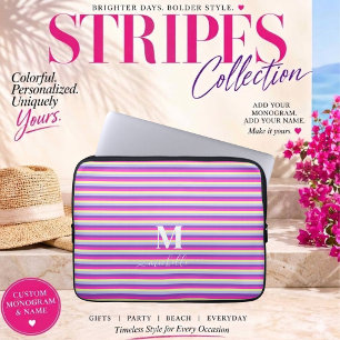 Colourful Stripes with Monogram Script Laptop Sleeve