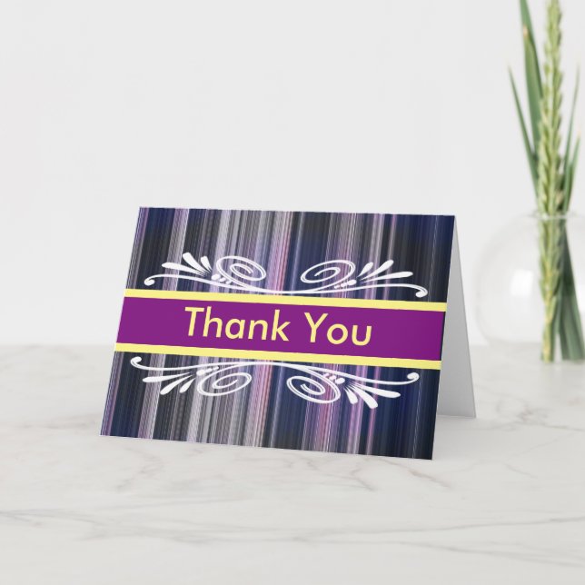 Colourful Stripes with Purple Badge Thank You Card (Front)