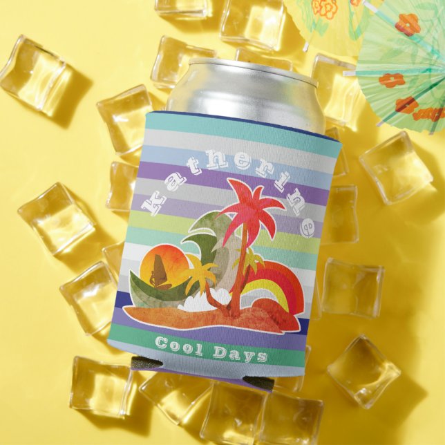 Colourful Strips Tropical Island, Can Cooler (In Situ Summer)