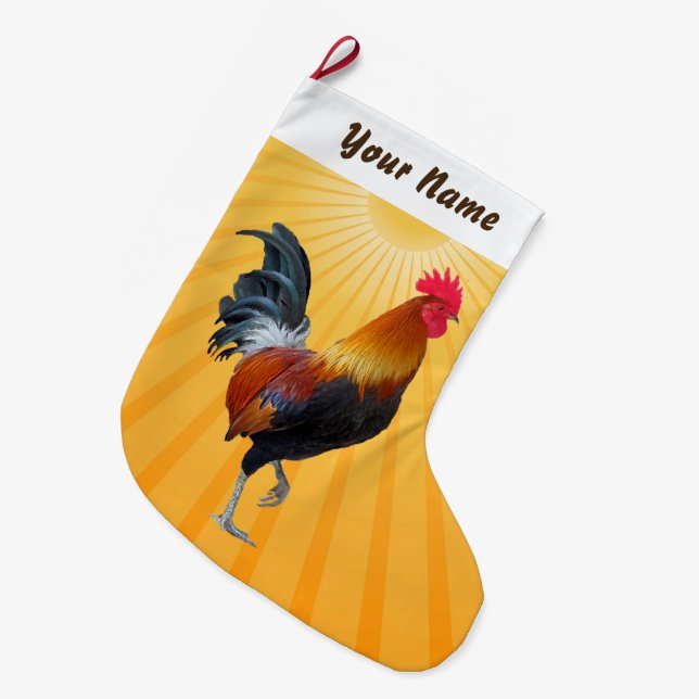 Colourful Strutting Rooster Christmas Stocking (Front (Hanging))